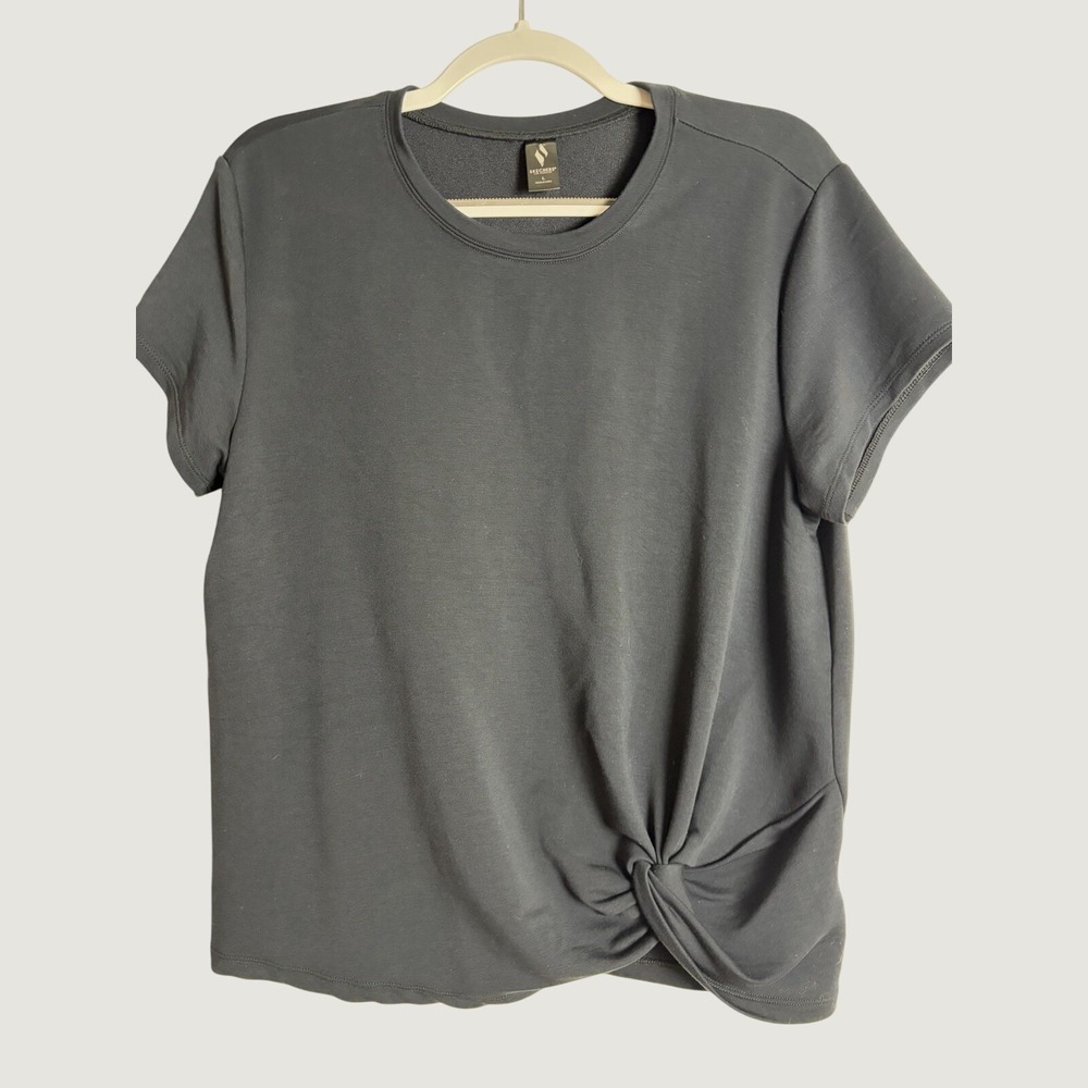 Skechers‎ Los Angeles Womens Black Front Knot Short Sleeve Activewear Top Large